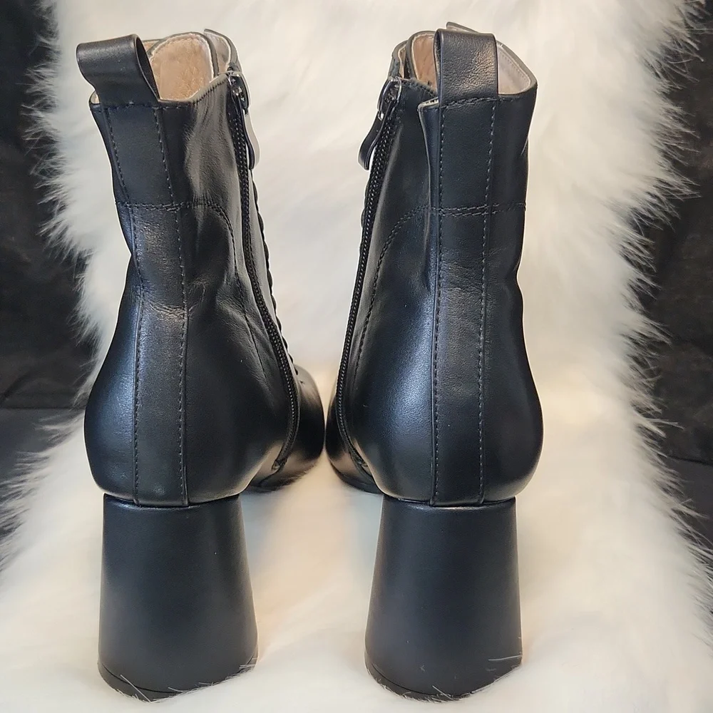 Vero Cuoio Vintage Black Leather Lace Up Boots Size 7.5 - Picture 3 of 9